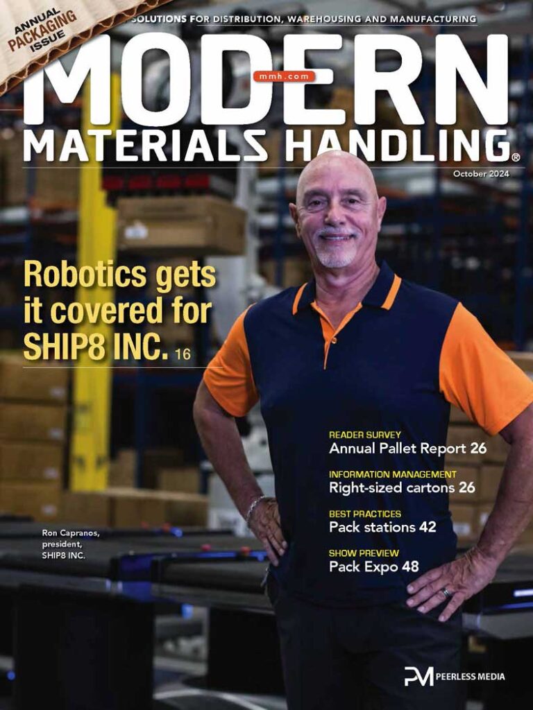 modern material handler front page article of Ron Capranos and SHIP8 logistics 3PL technology.